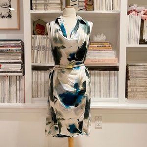 Gorgeous RACHEL ROY Silk Watercolor shift dress collar and belt NWT